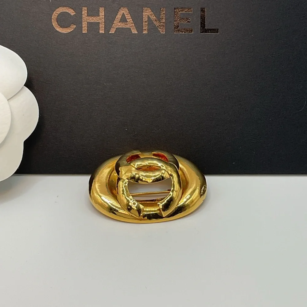 Chanel Gold Tone CC Logo Brooch
